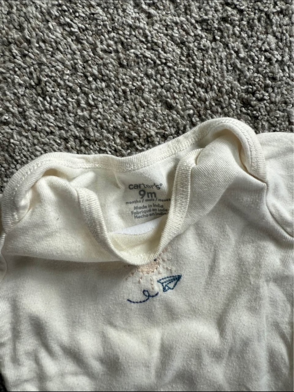 Carter's Cream Short-Sleeve Bodysuit with Navy Embroidery - Picture 2 of 4